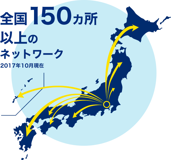 全国150カ所以上のネットワーク 2017年10月現在